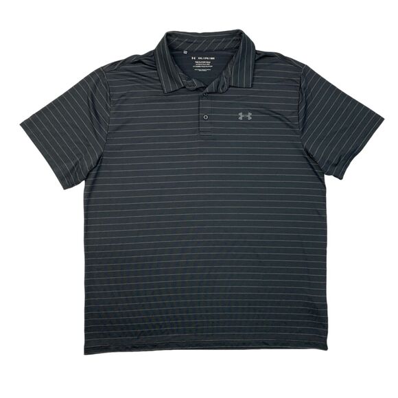 Nike Polo Shirt Mens XXL 2XL Black Gray UA Playoff Striped Quick Dry Performance - Picture 1 of 14